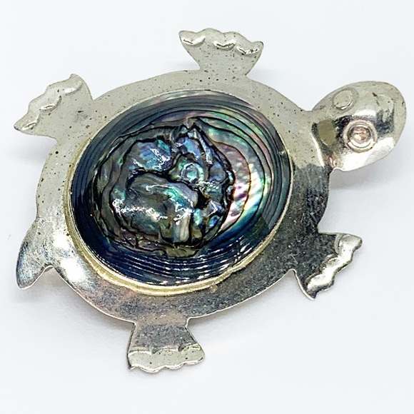 Sterling Silver and Abalone Turtle Brooch - Picture 1 of 5